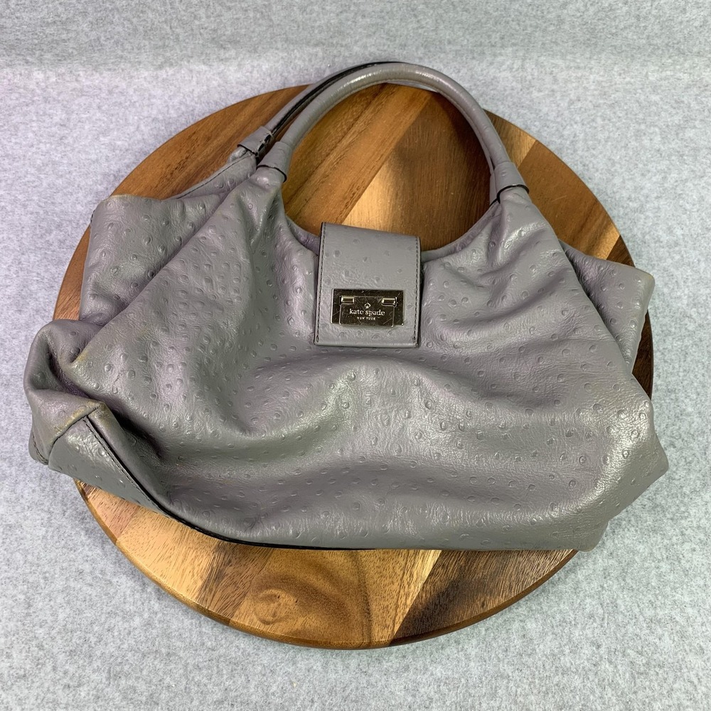 Kate Spade New York Ostrich‎ Embossed Leather Shoulder Bag Womens Gray Turn Lock